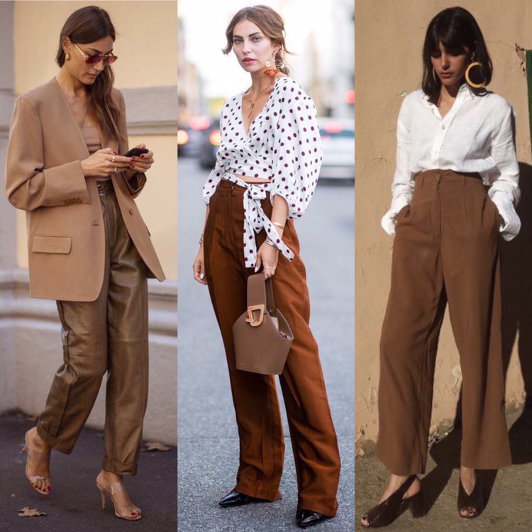 С чем носить светло коричневые брюки женские фото