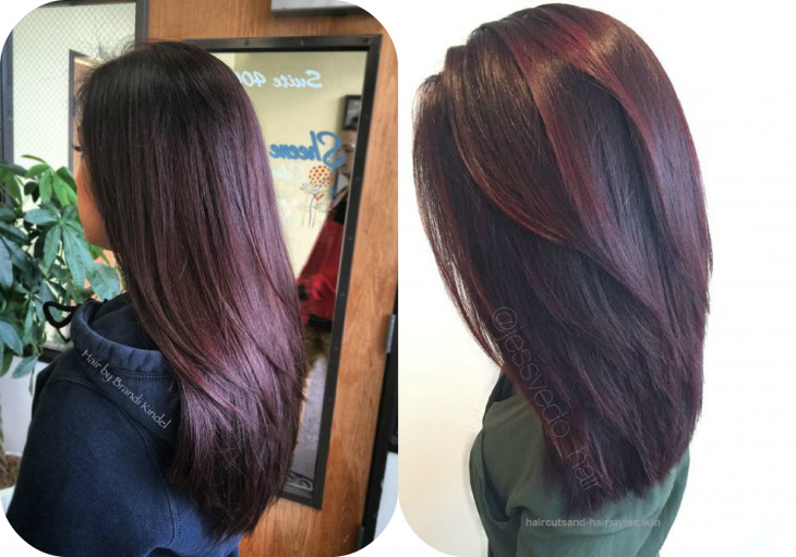 Краска баклажан на черные волосы фото до и после