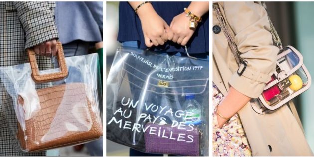 Модные сумки 2018 года: Прозрачная сумка-мешок