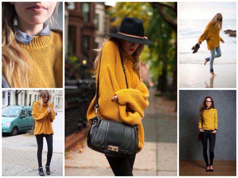 С чем носить желтый свитер? фото