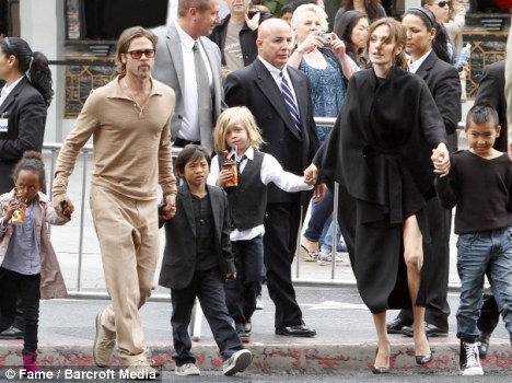 Family comes first:  Angelina Jolie [pictured here with Brad Pitt, and children Zahara, Pax, Shiloh and Maddox] arrived en masse to the Kung Fu Panda 2 premiere in Los Angeles on May 22