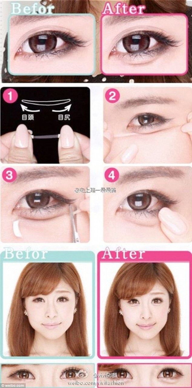 Eyes that really pop: Weibo provides an online picture tutorial demonstrating how to achieve aegyo sal, the Korean trend for increasing the amount of 