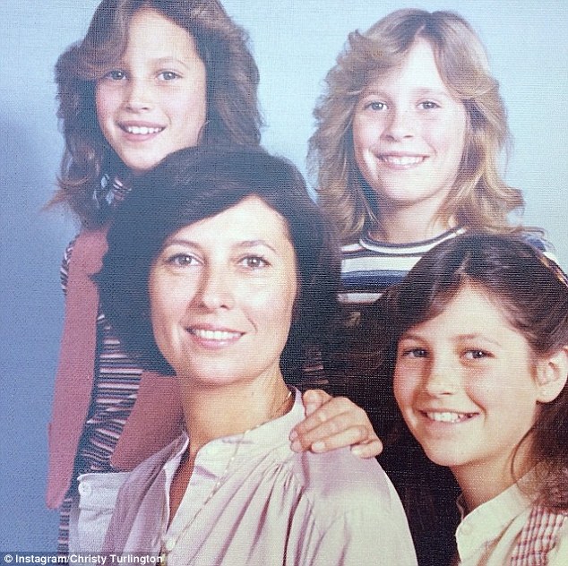 Christy Turlington-Burns, 45, shared a 1979 family portrait of her 11-year-old self, her mother Elizabeth and her two look-a-like sisters Kelly and Erin on Instagram Tuesday, making sure to point herself out (top left)