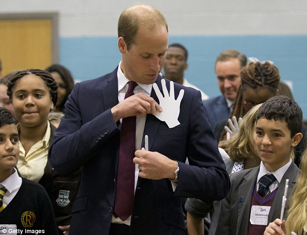 In the hour-long training session the prince was asked to write down one of the signs they could use to spot someone who was being bullied and how they would help them. He wrote 