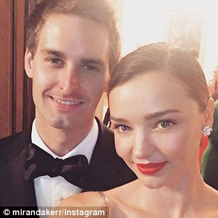 Happy news: Miranda posted this image to Instagram which confirmed her engagement to Snapchat founder Evan Spiegel 