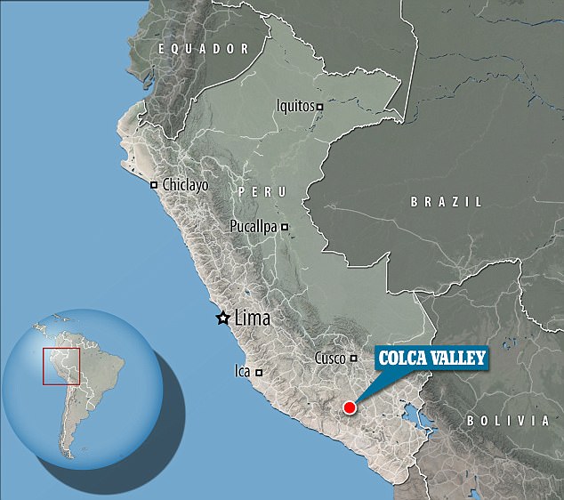 The Collagua, who lived in the Colca Valley of southeastern Peru (shown in this map), likely modified the heads of babies using bandages or special hats, in order to elongate their heads