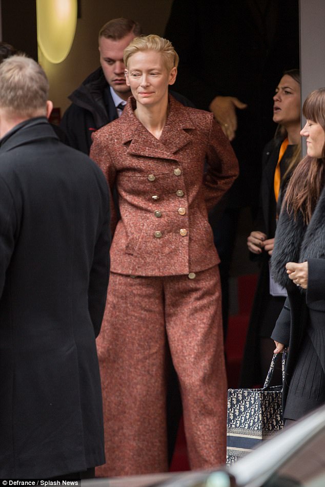 Bold: Earlier this month, Tilda commanded attention as she flaunted her unconventional style in a contemporary tweed suit at the Berlinale press conference in Germany