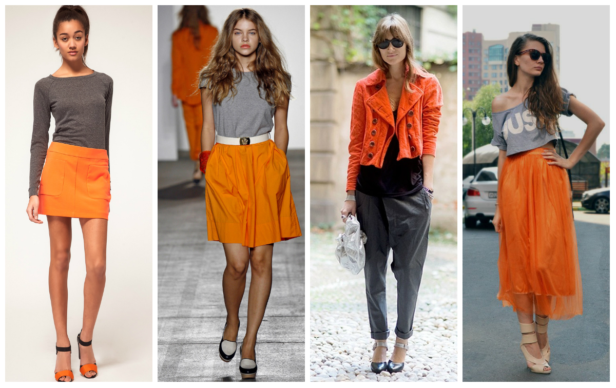 С каким цветом сочетается оранжевый цвет в одежде для женщин фото