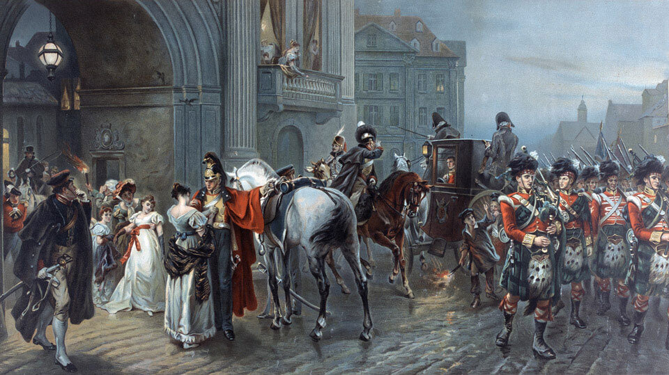 Before Waterloo  by Henry O Neil, depicting officers departing from the Duchess of Richmond s ball.jpg