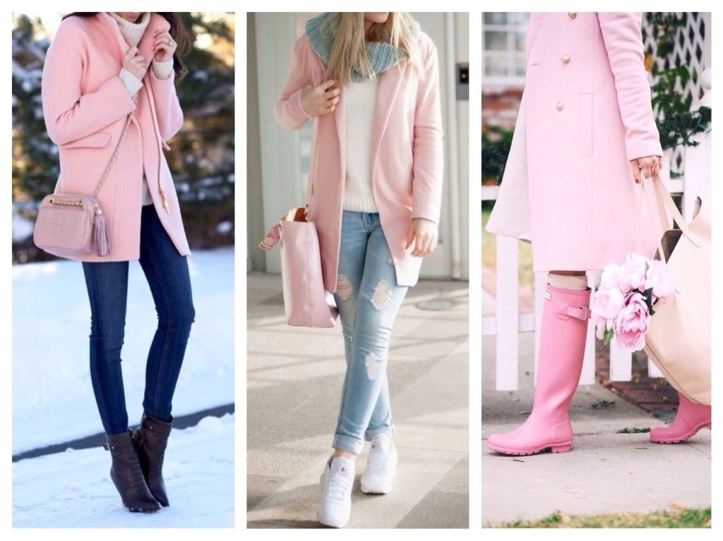 Подбор обуви к розовому пальто.