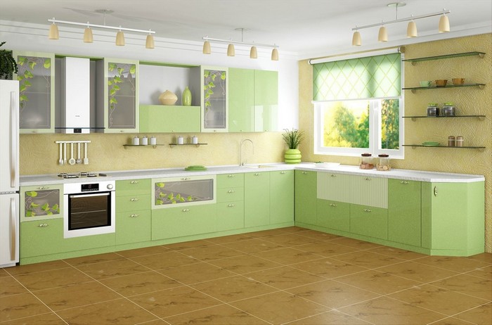 кухня с бело-оливковым фасадом