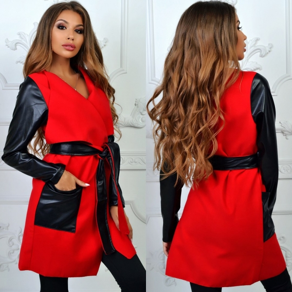 Роскошное женское кашемировое пальто красного цвета