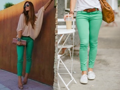 С чем носить зеленые джинсы?