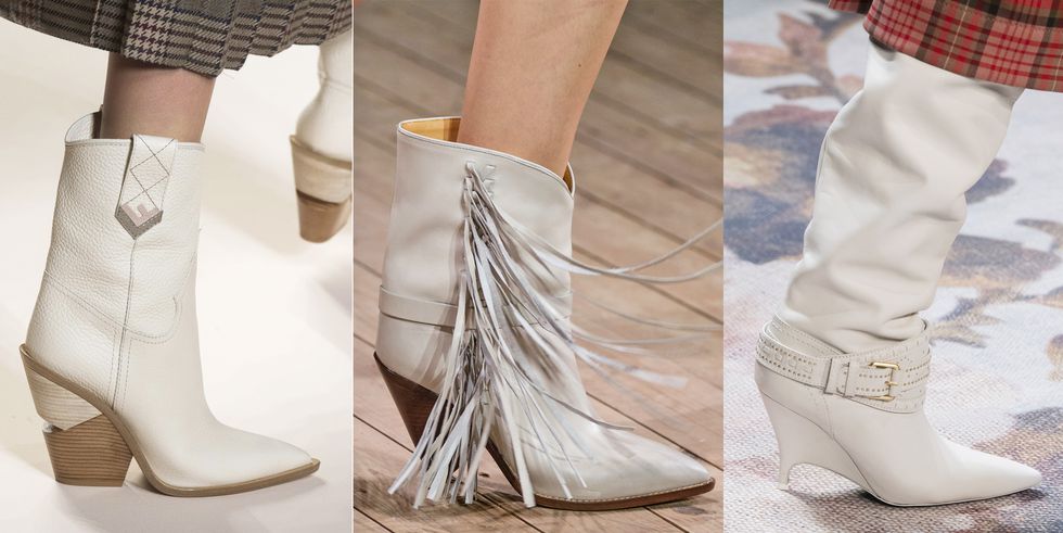 Тенденция обуви осень зима белые техасские сапоги