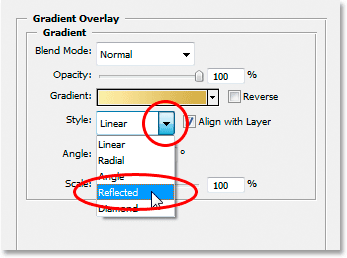 Changing the gradient style from linear to reflected