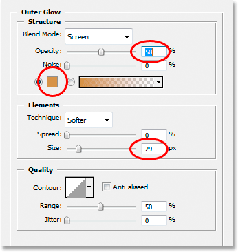 The options for the Outer Glow style.