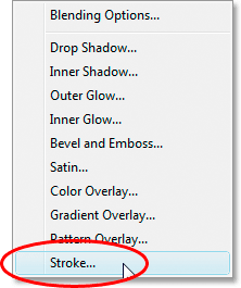 Select the Stroke layer style from the list.