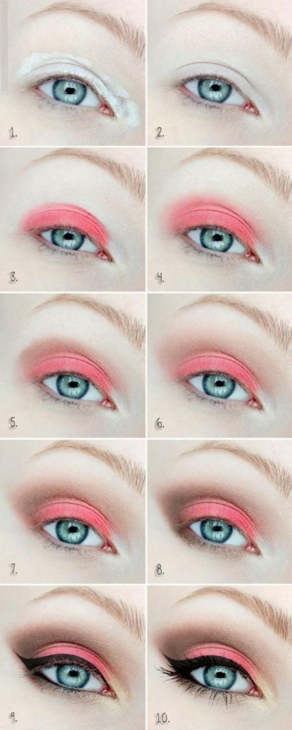 Макияж глаз розовыми тенями