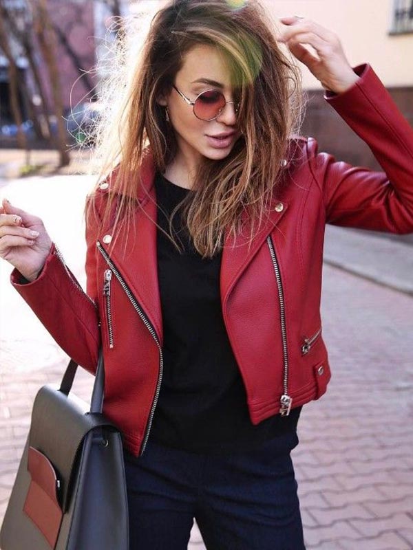 красная кожаная куртка - с чем носить