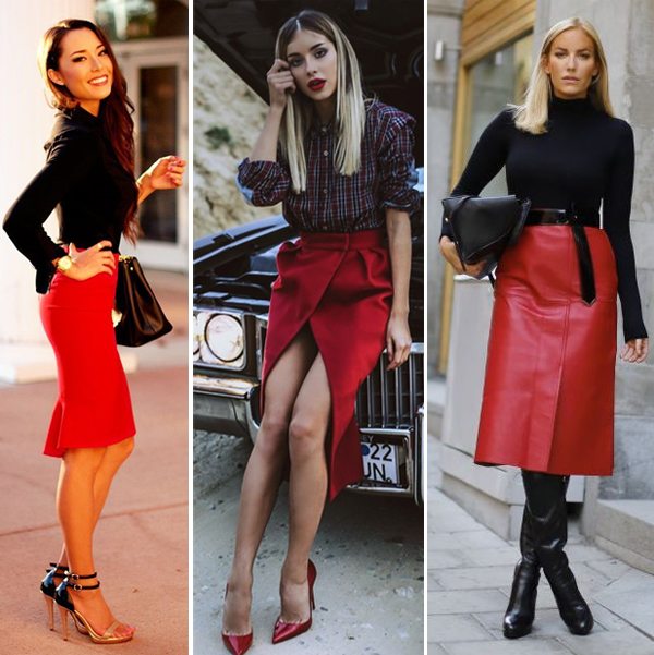 Красные юбки на модницах