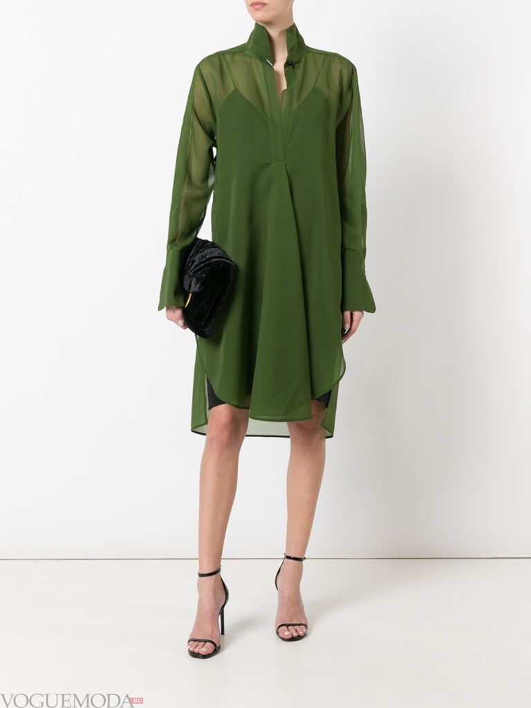 платье-рубашка зеленое