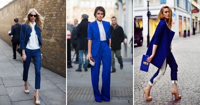 Женский синий костюм – с чем носить и как создавать стильные образы?