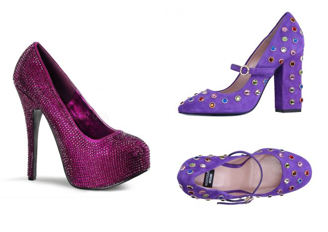 фиолетовые туфли со стразами