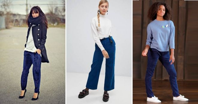 С чем носить женские синие вельветовые брюки