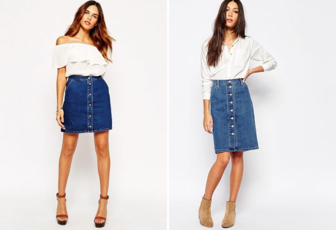  джинсовая юбка трапеция модные образы