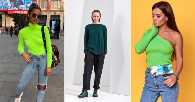 Тонкий зеленый свитер варианты
