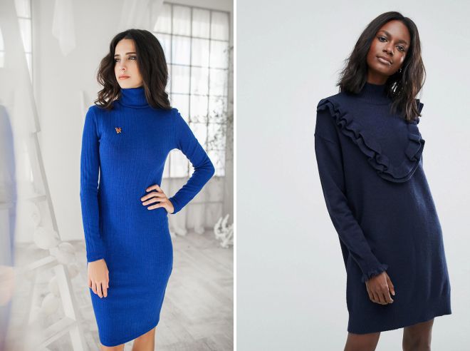 синее платье свитер