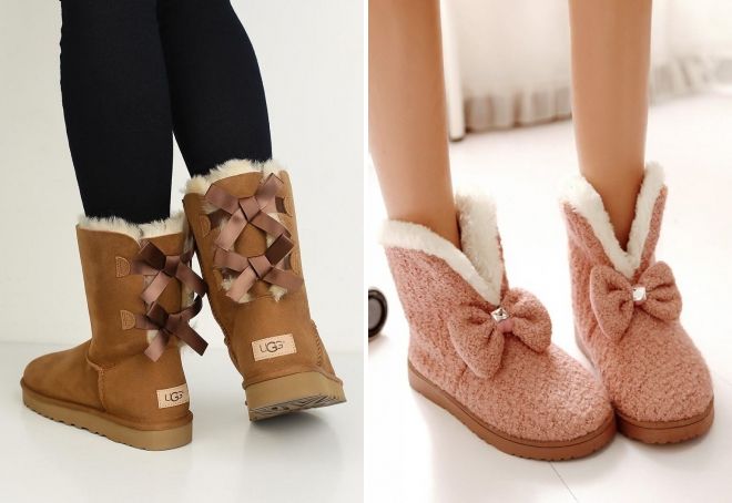 коричневые угги с бантом