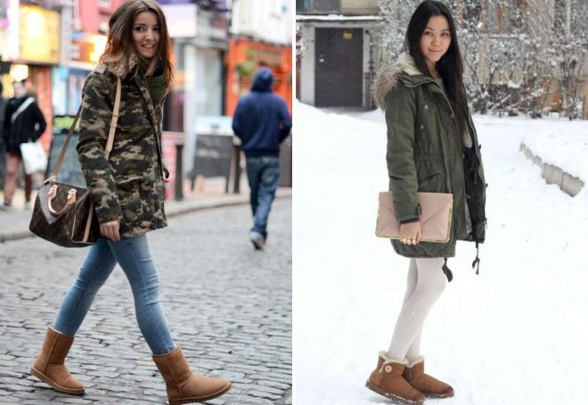 с чем носить коричневые угги зимой