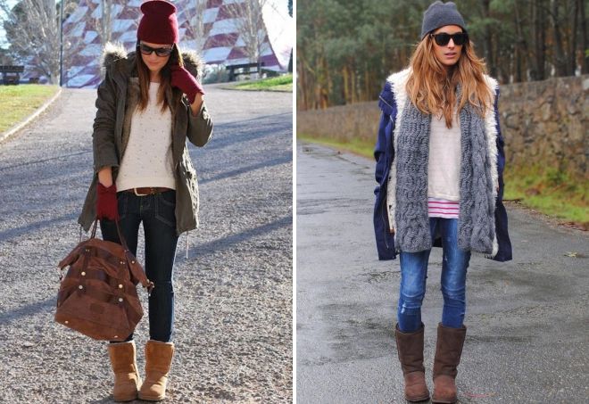 с чем носить коричневые угги