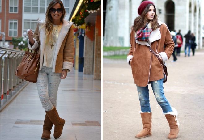 коричневые угги с дубленкой