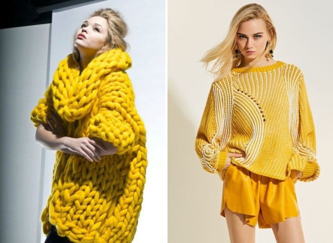 желтый свитер крупной вязки