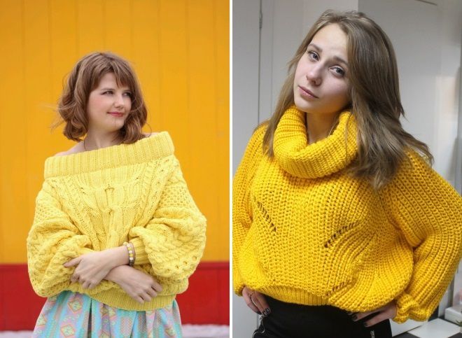 широкий желтый свитер