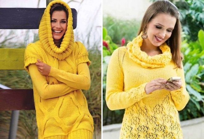желтый вязаный свитер