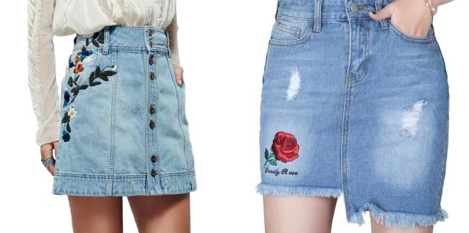 модная джинсовая юбка с цветочным принтом