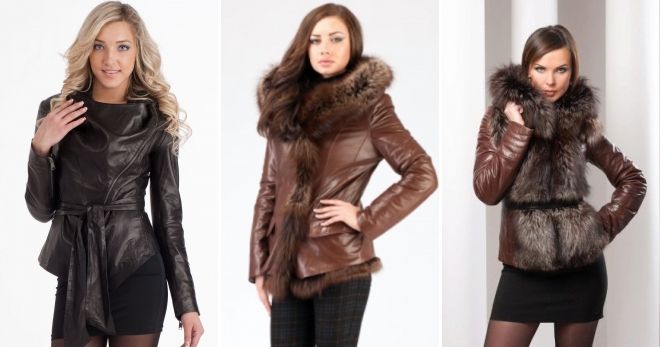 Женские зимние кожаные куртки коричневая