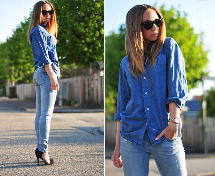Джинсы с джинсовой рубашкой – удачный ли образ