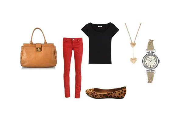 Animal printed ballet flats With Red Jeans Outfit Combination